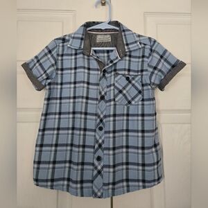 Test of Time Blue & Gray Plaid Short Sleeve Button-Down Shirt Kids Size 5/6